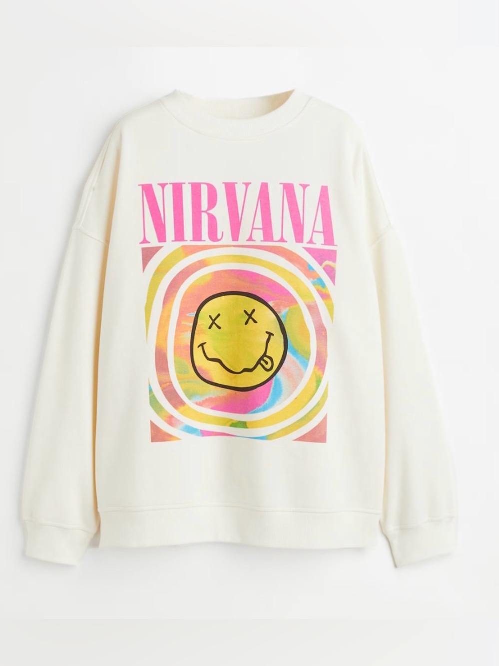 NIRVANA Cream Sweatshirt with Pink Logo and Multicolor Smiley